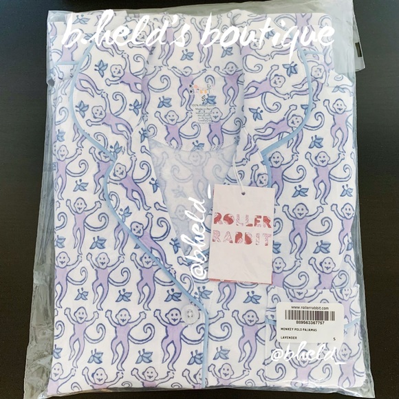 Roller Rabbit Monkey Polo Pajamas in Lavender Monkey Purple Blue Size S New NWT - Picture 16 of 17